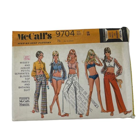 Vintage McCall's Pattern 9704 Crop Top, Pants Bikini Summer 1969 Size 12 Bust 34 - Picture 1 of 2